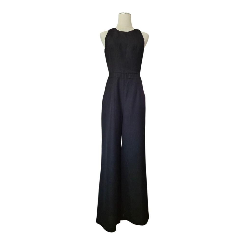 Adelyn Rae Black Wide Leg Jumpsuit Small Open Back Formal Minimalist Palazzo Nwt